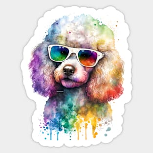 Rainbow Poodle Watercolor Art Sticker